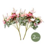 Kunstzijden rozen, 21 bundels , decoratie, kleine boeketten, kunstboeketten, realistisch plastic boeket voor thuis, feest, taartdecoratie