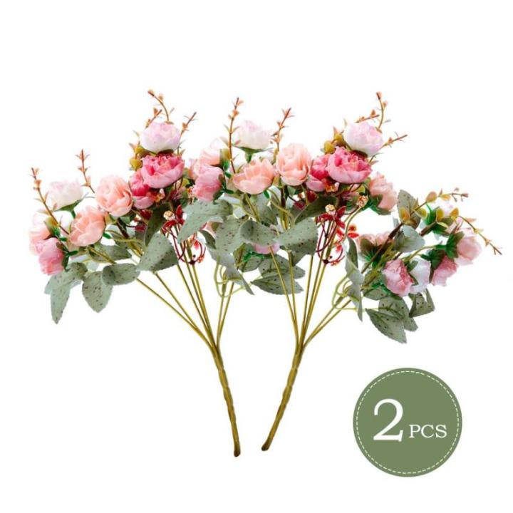 Kunstzijden rozen, 21 bundels , decoratie, kleine boeketten, kunstboeketten, realistisch plastic boeket voor thuis, feest, taartdecoratie