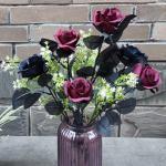8 stks kunstmatige roos bloem, geen vervagen zwarte rozen, , enkele stam nep zijde bloemen realistische bloesem flora voor DIY thuiskantoor, feestdecoratie bruids bruiloft boeket H