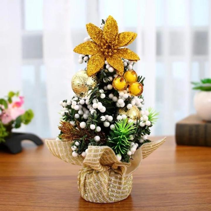 Künstlicher Mini-Weihnachtsbaum mit Ornamenten, kleiner Tannenbaum, Mini-Desktop-Weihnachtsbäume für Weihnachten, Zuhause, Büro, Dekoration (Nr. 1), 20 cm