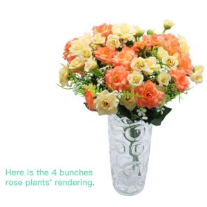 4 stuks kunstrozenbloemen, nepboeket, kunstzijde, bloemplanten, bloemstuk voor doe-het-zelf, binnen, buiten, keukentafel, tuinkantoor, bruiloftsfeestdecor - rood en champagne