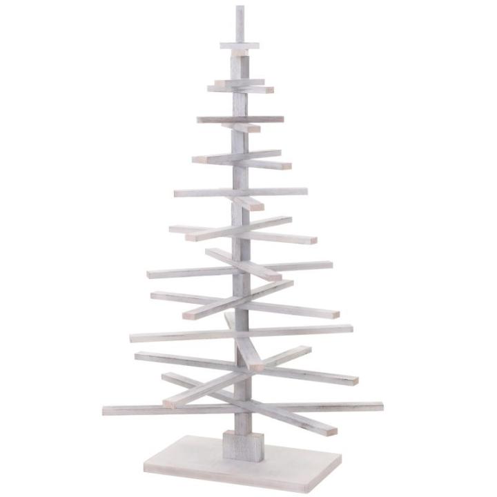 Decoratieve kerstboom HWC-H77, 3D-kerstboom, kerstdecoratie, shabby look, dennenhout, verstelbaar, 130 x 82 x 82 cm, wit