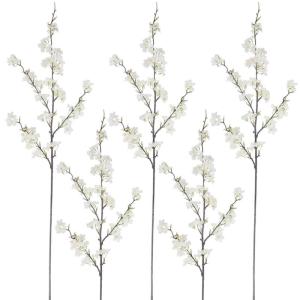 Faux Cherry Blossom Zweige 5pcs 39 Zoll realistische Kirschblütenstiele mit 4 Stielen Seidenkirschblütenblumenzweige für Vase Lange Stiele falsche Blüten Vase -Arrangements Wei