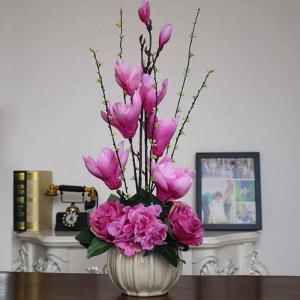 Kunstblumen Künstliche Magnolien-Seidenblumen für Heimdekoration, Kunstblume mit Keramik-Blumentopf, Seidenblume für jeden Anlass