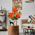 3 stuks oranje kunstmatige dahlia's, 75 cm kunstzijden bloemen met lange steel voor bloemarrangementen, faux dahlia's bloemen voor doe-het-zelf bruiloft party middenstuk huis kanto