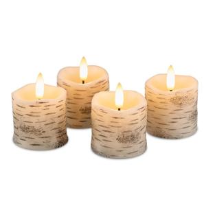 4 Witte Berken LED Kaarsen met Timerfunctie, Vlamloze Votiefkaarsen gemaakt van echt wax voor bruiloften, Batterij-aangedreven theelichtjes voor Kerstmis - D5cm