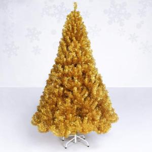 Goldener Weihnachtsbaum, unbeleuchtet, 180 cm, PVC-Scharnier, leicht aufzubauen, künstlicher Weihnachtsbaum mit Metallständer, flammengeschützt (Weihnachtsbaumgeschenke) (210 cm