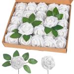 Kunstroos, van schuim met stengel voor thuisdecoratie, bruidsboeketten, feesten, tafelversiering, jubilea, 25 stuks, wit