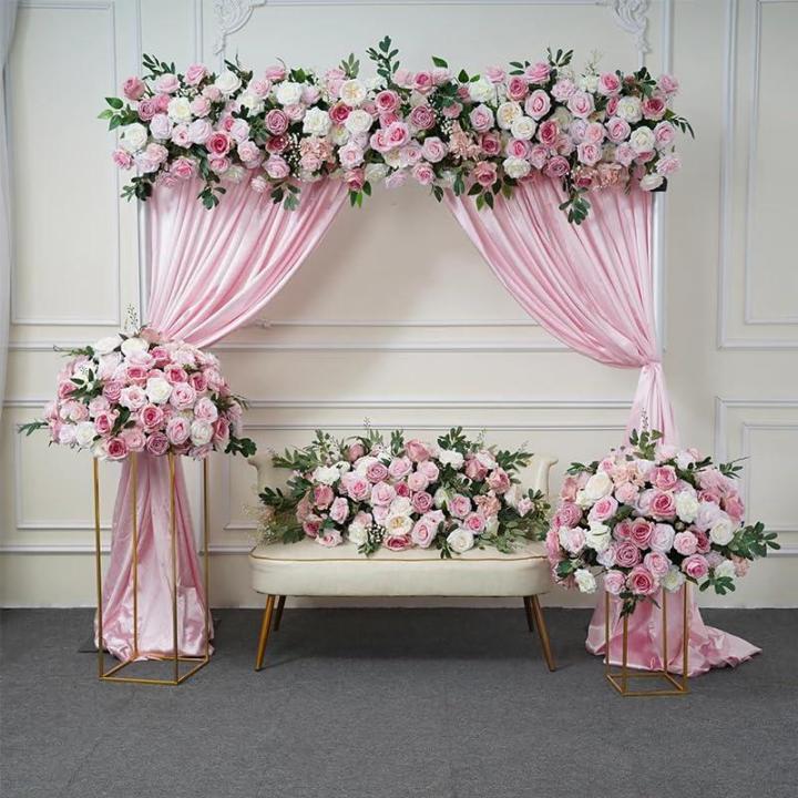 Pfirsich Rosa Weiß Künstliche Blume Ball Hochzeit Hintergrund Bogen Dekor Blumenarrangement Rose Baby Atem Grün Blatt Party Event Tisch Mittelstücke (Flower Ball,80cm)