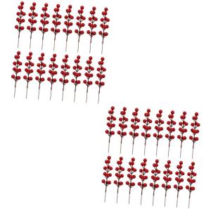 40 STK Simulation Rote Fruchtgabel Holly Beeren Stammt Künstliche Beerenstiele Künstliche Stechpalmenbeeren Weihnachtskranz Beere Gefälschte Beerenstiele Roter Beerenkranz Schau