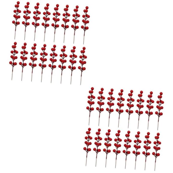 40 STK Simulation Rote Fruchtgabel Holly Beeren Stammt Künstliche Beerenstiele Künstliche Stechpalmenbeeren Weihnachtskranz Beere Gefälschte Beerenstiele Roter Beerenkranz Schau