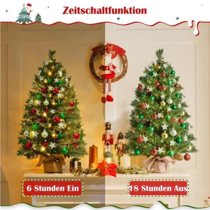 Set van 2 mini-kunstkerstboom 92 cm met 50 warmwitte ledlampen en 20 dennenappels, kleine kerstboom, tafel, dennenboom voor kerstdecoratie, groen