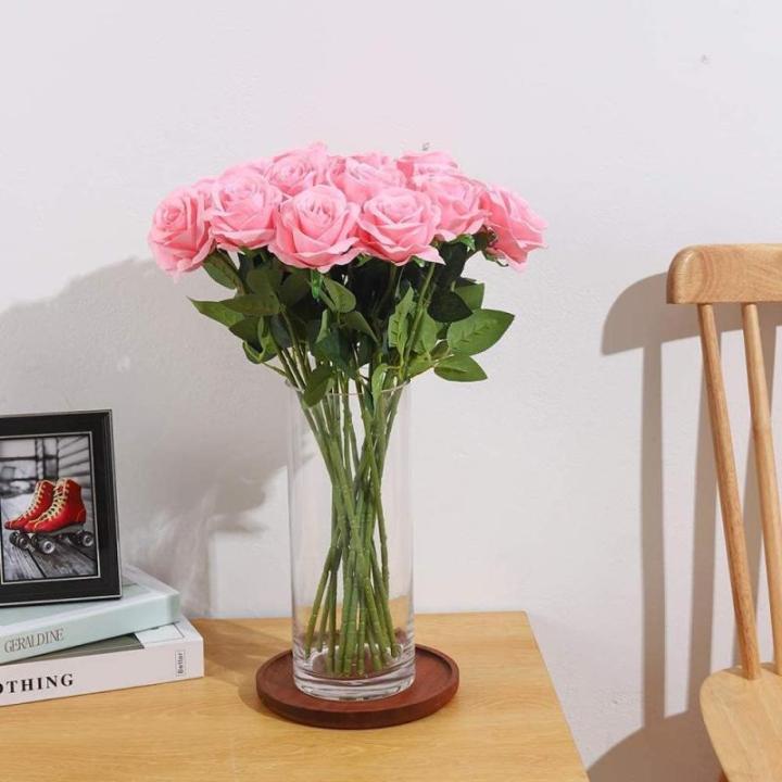 12 stuks Kunstmatige Rozen, 53cm Kunstrozen Enkele Lange Steel , Realistische voor Bruiloftsboeket, Thuis Tuin Woonkamer Hotel Kantoor Decoratie (Rosa)