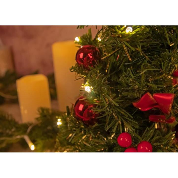 31486 - Decoratieve kerstboom met 20 leds in warm wit, ca. 25 cm hoog, met rode boomversiering in pot en USB-aansluiting, decoratie voor binnen, als winter-, advents- en kerstdecor