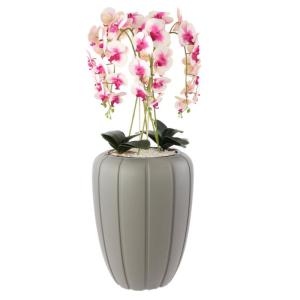 Kunstorchidee cascade boeket crèmerosa in pot, grijs, 112 cm hoog, rubberen bloemen, 5 scheuten, decoratie voor thuiskantoor