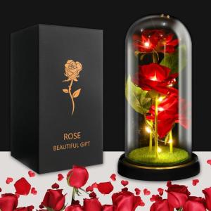 Rosen-Geschenke für Frauen, Mütter, Ehefrau, bunte künstliche Rosen, Geschenke für Frauen, für immer in Glaskuppel, Regenbogen-Rose für Geburtstag, Weihnachten, Muttertag, De