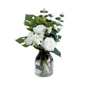 Kunstblumen Künstliche Blumen für den Innenbereich, 39,9 cm, künstliche Seidenrosen, Eukalyptus-Blumenstrauß, Blumenarrangements in Einer Glasvase als Herzstück für jeden Anl