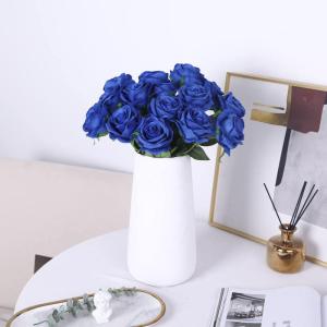 10 stuks zijden kunstrozen bloemen bruidsboeket bloemen (blauw)