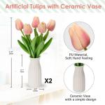 Kunstbloemen, kunsttulpen, net als echte echte tulpen, hoogte 30 cm, met vaas van keramiek, decoratieve kunstplant (lichtroze)