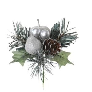 .de Kunstarrangement appel, peer, grenen hermosa met ballen, steekstaaf, zilver, 20cm, Ø12cm - decoratief bloemstuk