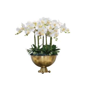 Kunstblumen Künstliche Blumen im Topf, Wohnzimmer, große Simulationsblume, weiße Phalaenopsis, Florale Ornamente mit Goldener Metallvase für jeden Anlass