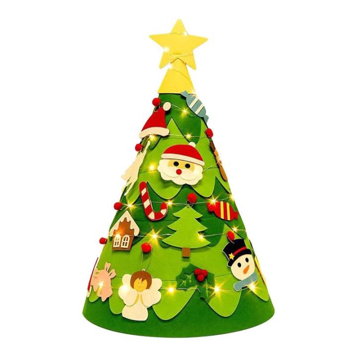 Driedimensionale doe-het-zelf vilten kerstboom kinderset, 75 cm, kerstboom met verlichting, kerstknutselen voor kinderen, met 26 afneembare ornamenten, kerstdecoratie voor kinderen