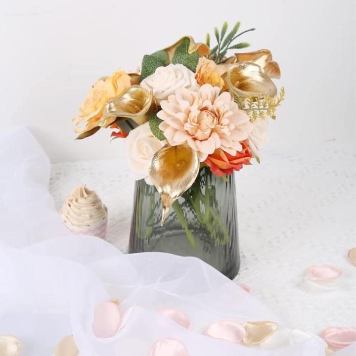 Goldblumen, 24 Stück goldene Calla-Lilien, künstliche Blumen zur Dekoration für selbstgemachte Hochzeitssträuße, Tafelaufsätze, Brautparty, Party, Zuhause, Blumenarrangement,