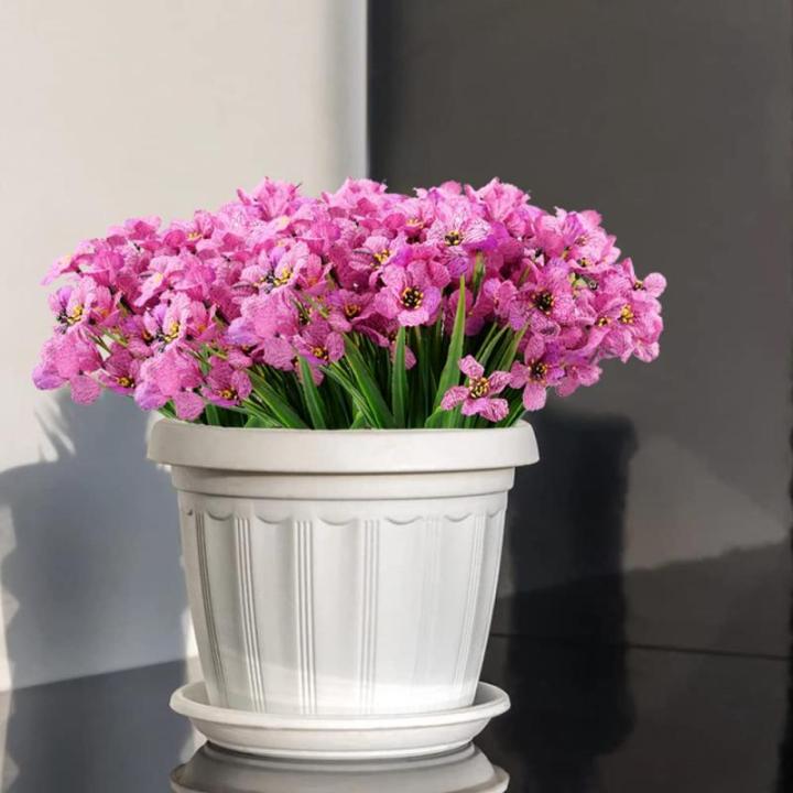 struiken, 12 bundels plastic bloemen voor buiten, kunstmatige viooltjes voor tuindecoratie, woondecoratie, vaas, tafelstuk (Fuchsia)