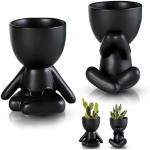 2 stuks schattige mini-bloempotten van keramiek, moderne keramische bloempotten, bloempotten, vetplanten, geschikt voor kantoor- en woonkamerdecoratie (zwart)