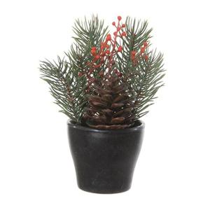 .de Kunstbloemstuk dennenboom, schijnbessen NIAM, decoratieve pot, groen-rood, 14cm, Ø 8cm - kunstbloemstuk