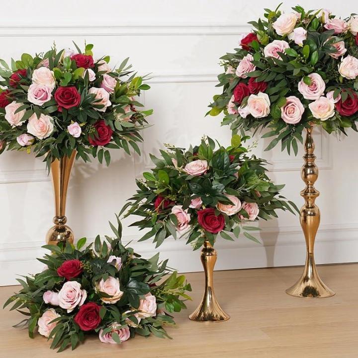 Rosa Rot Rose Grün Blätter Blume Ball Hochzeit Tisch Centerpices Dekor Blumenarrangement Event Requisiten Fenster Display (30cm/11.8in)