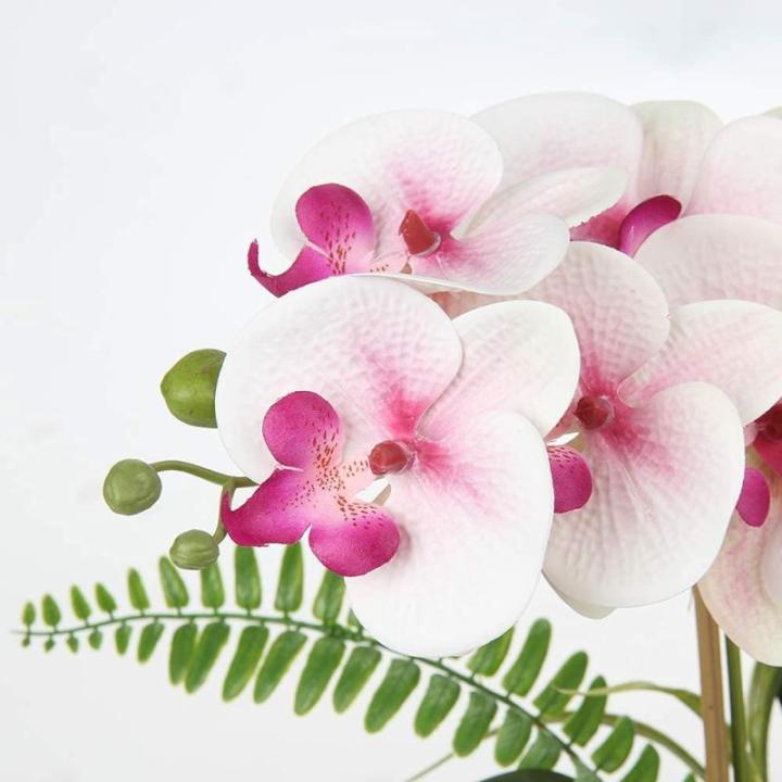 Phalaenopsis Kunstmatige Orchidee in pot, zilverkleurig, 38,1 cm, kunstbloem voor tafelopzetstuk, woonkamer, woondecoratie