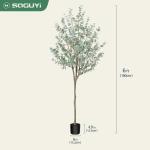 Kunstmatige eucalyptusboom, 180 cm, nep-eucalyptusboom met witte zilveren dollarbladeren, zijden faux eucalyptusboom met plastic kwekerijpot, voor thuiskantoor en binnendecoratie,