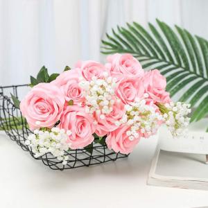 10 stuks rozen kunstzijden bloemen boeket thuis kantoor bruiloftsarrangementen (lichtroze)