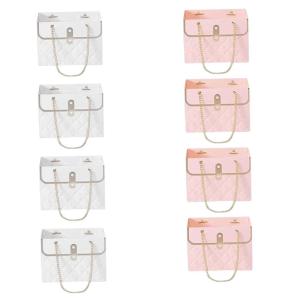 Blumengeschenkbeutel 8pcs 5.91x3.94x4.13 Zoll Blumenkästen für Anordnung rechteckige Rhomboid -Fashion Bouquet Papierpapierbeutel mit Griff weiß und
