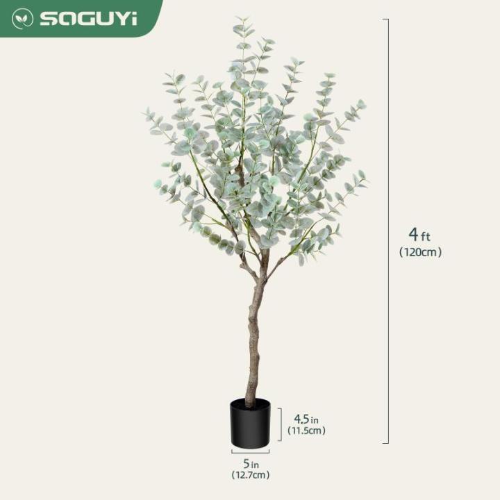 Kunstmatige eucalyptusboom 1,2 m hoge nep zilveren dollar bladeren eucalyptusplanten kunstzijde eucalyptus stengels, komen met geweven zeegras buikmand kunstplant voor huisdecorati