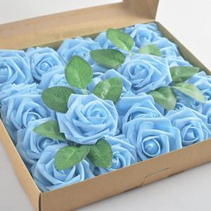 Kunstroos, van schuim met stengel voor thuisdecoratie, bruidsboeketten, feesten, tafelversiering, jubilea, 25 stuks, blauw