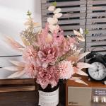 Kunstblumen Künstliche Pflanzen Blumen Deko Seidenblumen Hortensien Blumenarrangements Kernstück Hochzeit Blumenstrauß(Rouge)