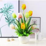 Kunstblumen Künstliche Tulpenblumen mit Keramikvase, echter Tulpenstrauß, lebendiges Tulpenblumenarrangement, für Hausgartenparty für jeden Anlass