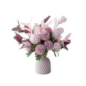 Kunstblumen Künstliches Blumen-Set, künstliches Hortensien-Blumenarrangement mit Eukalyptusblättern, rosa Keramikvase, Tischdekoration für jeden Anlass