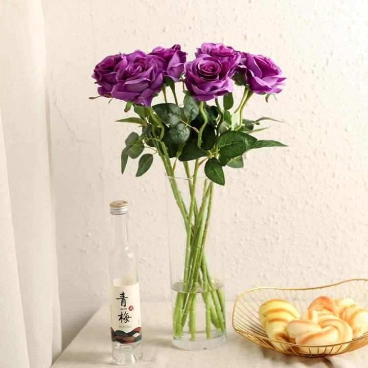 Kunstmatige Zijde Roos Bloem Enkele Stam Levensechte Nep Roos voor Bruiloft Boeket Bloemenarrangementen Huis Feest Bloemstuk Decoratie, 10 stuks (Paars)