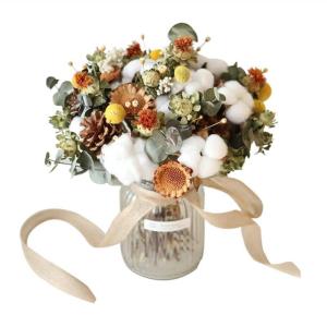 Kunstblumen Kunstblumen-Arrangements mit Vase, unsterblicher Blumenstrauß, Kapok-Sonnenblume, goldene Kugel, Tischdekoration für jeden Anlass