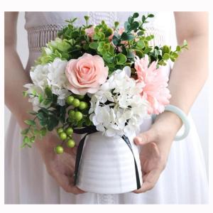 Kunstblumen Künstliche Blumen im Topf, Kunstblumen-Arrangement mit Keramikvase für Zuhause, Büro, Küche, Schlafzimmer, Hochzeitsdekoration für jeden Anlass