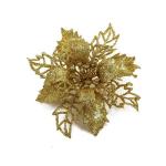 Poinsettia Kerstster met clips, 10 stuks, glinsterend voor kerstboomdecoraties, kerstbloemen voor Kerstmis, tuin, Nieuwjaar, kransen, goud