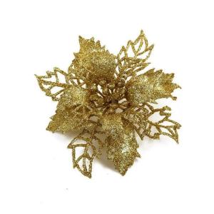 Poinsettia Kerstster met clips, 20 stuks, glinsterend voor kerstboomdecoraties, kerstbloemen voor Kerstmis, tuin, Nieuwjaar, kransen, goud