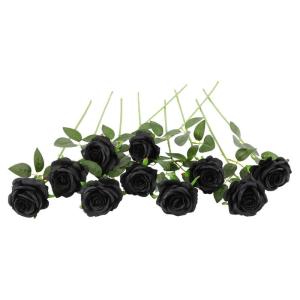 10 stuks rozen kunstzijden bloemen boeket thuis kantoor bruiloftsarrangementen (zwart)