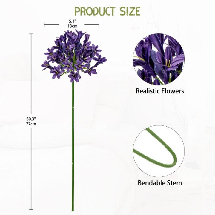 5 stuks kunstbloemen, sierlelie als echte kunstmatige agapanthus, bloemen, 75 cm lengte, lentebloemen, paars, decoratieve bloemen voor bloemstuk, thuis, resto, kantoor, decoratie