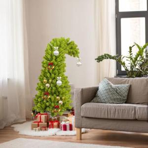 Beleuchteter Weihnachtsbaum mit Metallständer, 90 cm, skurriler, gebogener grüner Weihnachtsbaum mit Lichtern, einzigartige geschwungene Form, Weihnachtsbaum, Weihnachtsparty Dek