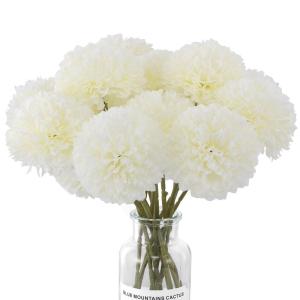 12 stuks kunstmatige hortensia, kunstbloemen, zijden pompon, chrysant voor tuin, feest, kantoor, decoratie, bruid, bruiloftsboeketten, bloemsieraden, middenstukken (12 stuks, wit)