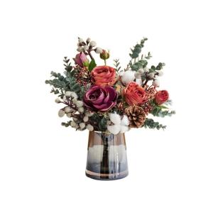 Kunstblumen Künstliche Blumensträuße für den Innenbereich – Simulationsblumen aus Seide in Einer Glasvase für Tisch- und Wohnzimmerdekoration, künstliche Pflanzen für jede